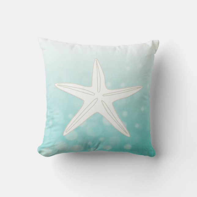 Aquamarine Blasen Starfish Beach House Kissen (Vorderseite)