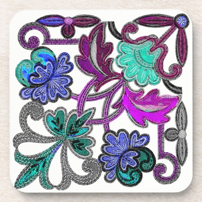 AQUAMARINE BLAU LILA WHITE LACE BLUME UNTERSETZER (Vorderseite)