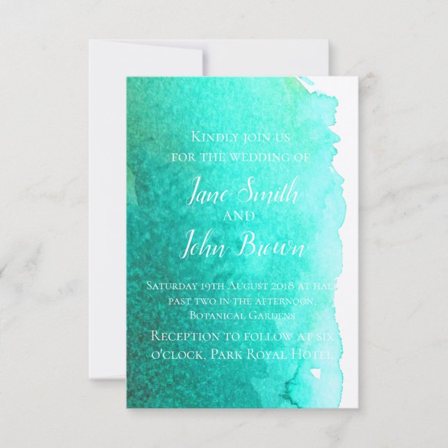 Aquamarine blaue Aquarell Hochzeit Einladung (Vorderseite)