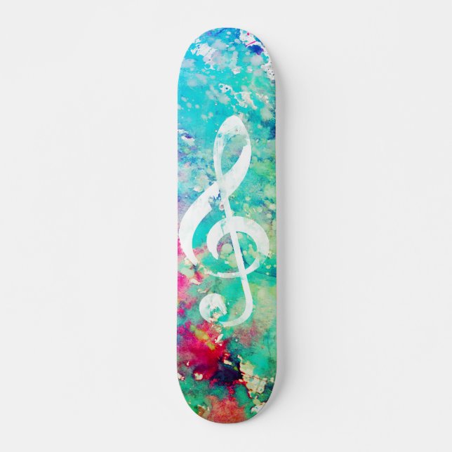 Aquamarine blaue Aquarellfarbe Musiknote Treppensc Skateboard (Vorne)