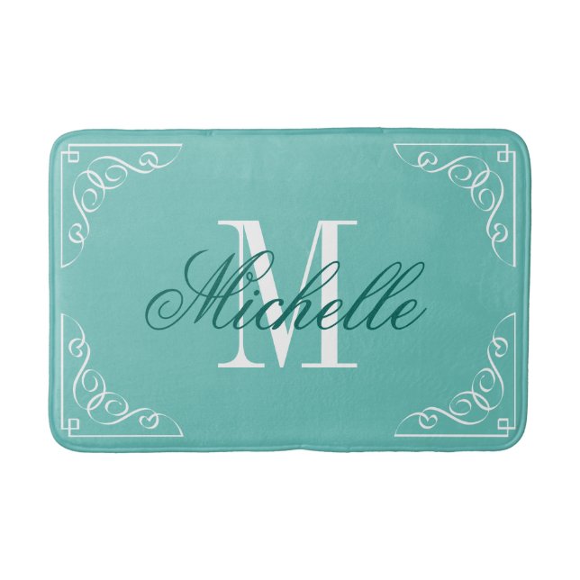 Aquamarine blaue Badematte mit elegantem Namen Mon (Vorderseite)