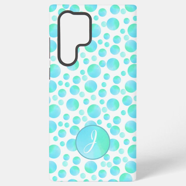 Aquamarine blaue Bläschen Sommer Modernes Monogram Samsung Galaxy Hülle (Rückseite)