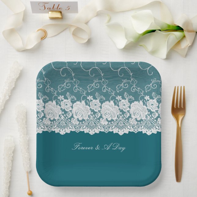Aquamarine blaue Blumenzange Hochzeit Pappteller (Hochzeit)