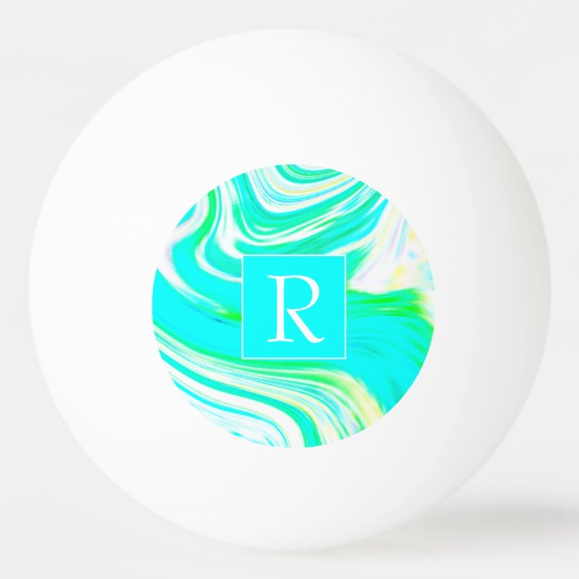 Aquamarine blaue Gelbschwellen Abstrakte Monogramm Tischtennisball (Vorderseite)