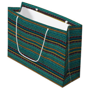 AQUAMARINE BLAUE GREEN GOLD TRIBAL PATTER GROßE GESCHENKTÜTE