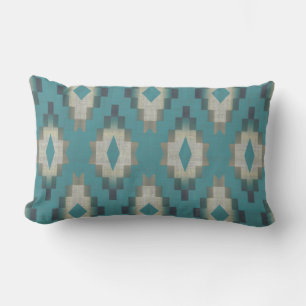 Aquamarine blaue grüne Taupe Grau Cream Tribal Art Kissen Für Draußen
