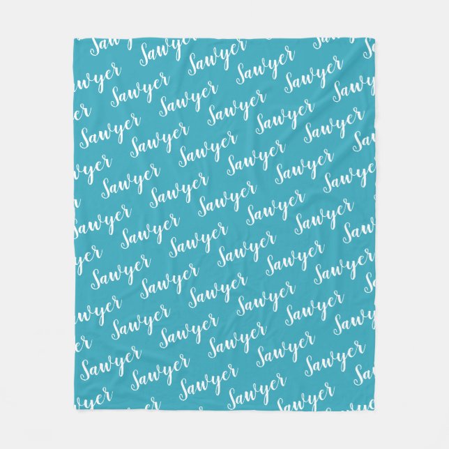 Aquamarine blaue Kalligrafie Personalisierte Wiede Fleecedecke (Vorderseite)
