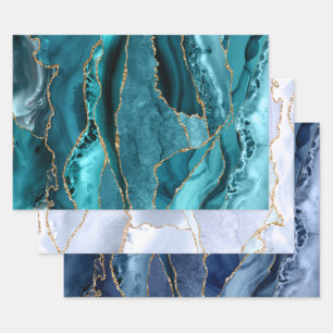 aquamarine blaue Packpapierblätter Geschenkpapier Set