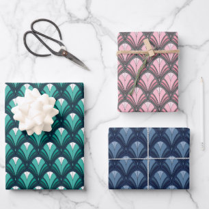 AQUAMARINE BLAUE PINK GRAY ART DECO-MUSTER GESCHENKPAPIER SET