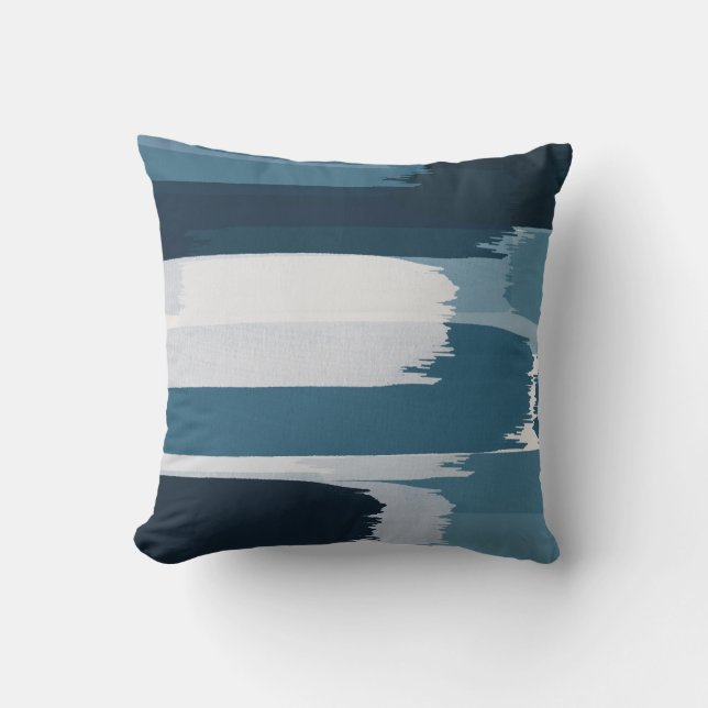 Aquamarine blaue Pinselstriche Kissen (Vorderseite)