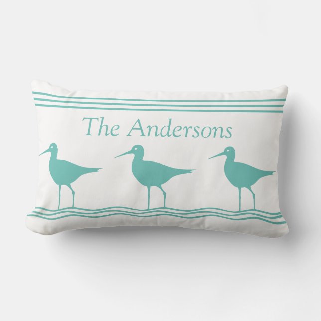 Aquamarine blaue Sandpieder mit weißem Nautikkisse Lendenkissen (Vorderseite)