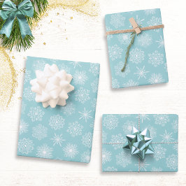 Aquamarine Blaue Schneeflocken Muster Weihnachten Geschenkpapier Set