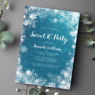 Aquamarine Blaue Schneeflocken Winterwonderland Sü Einladung