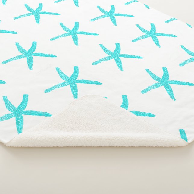 Aquamarine Blaue Starfish Muster Weiße Trendy Weih Sherpadecke (3/4)