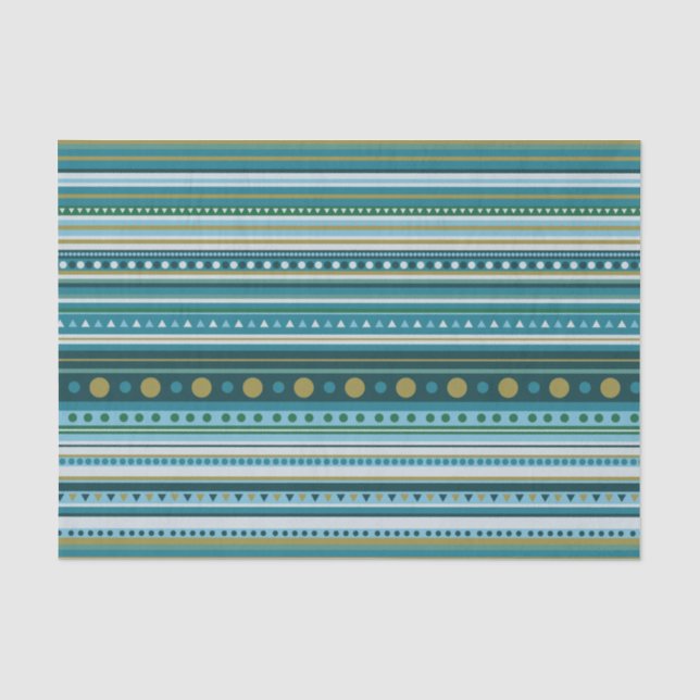 Aquamarine blaue Streifen-Musterpapier für Tribal Seidenpapier (Vorderseite)