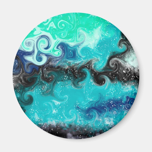 Aquamarine, blaue und schwarze Flüssig-Wirbel Magnet (Vorne)