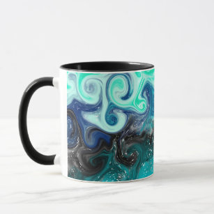 Aquamarine, blaue und schwarze Flüssig-Wirbel Tasse