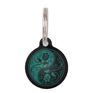 Aquamarine blaue und schwarze Yin Yang Rosen Haustiermarke