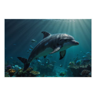 Aquamarine Blaue Unterwasser-Dolphin-Szene I Poster