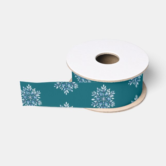 Aquamarine Blaue Weihnachtsschneeflocken Ripsband (Spule)