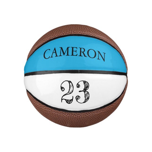 Aquamarine Blauer Name Ball Player Number-Ätzung Mini Basketball (Vorderseite)