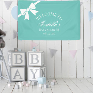 Aquamarine Blauer und Weiß Ribbon Bow Babydusche E Banner