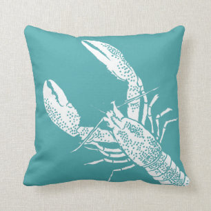Aquamarine Blauer und Weißer Hummer Kissen
