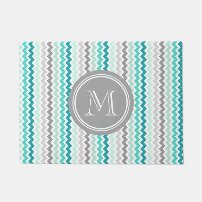 Aquamarine blaues Grau-Zickzack graue Fußmatte (Vorderseite)