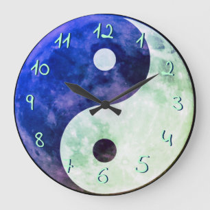 Aquamarine blaues Grün Yin Yang Große Wanduhr