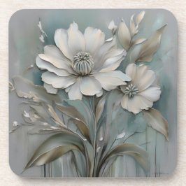 Aquamarine blaugraue Beige Weiße Blume Getränkeuntersetzer