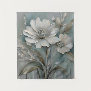 Aquamarine blaugraue Beige Weiße Blume Wandteppich