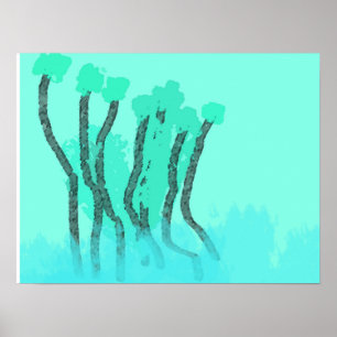 Aquamarine blaugrüne Strandbäume Wasser Abstrakt Poster