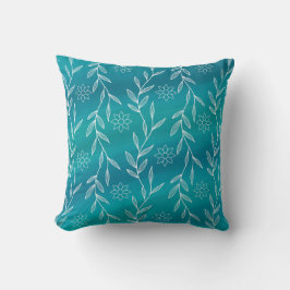 Aquamarine blauweiße Blume Blätter Botanische Foli Kissen