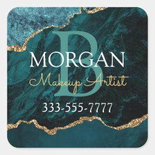Aquamarine BlkGold Agate DIY Name Monogram Besetzu Quadratischer Aufkleber