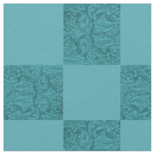 Aquamarine Blockdruckvorlage aus gescheiltem Leder Stoff