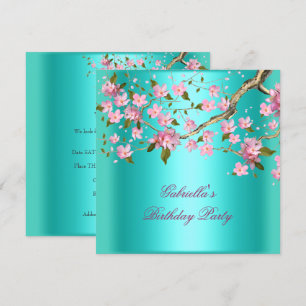 Aquamarine Blue Asian Floral Geburtstagsparty Einladung