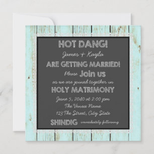 Aquamarine Blue Barn Wood Chalkboard Country Weddi Einladung