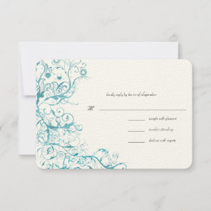 Aquamarine Blue Birds Wirbel Hochzeitsszenario RSV RSVP Karte