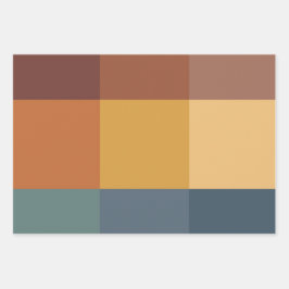 AQUAMARINE BLUE BROWN TAN YELLOW FALL AUTUMN PATTE GESCHENKPAPIER SET
