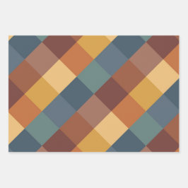 AQUAMARINE BLUE BROWN TAN YELLOW FALL AUTUMN PATTE GESCHENKPAPIER SET