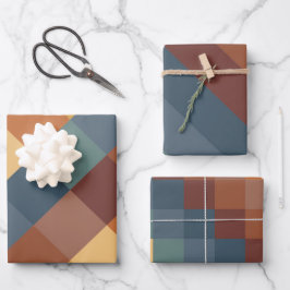 AQUAMARINE BLUE BROWN TAN YELLOW FALL AUTUMN PATTE GESCHENKPAPIER SET
