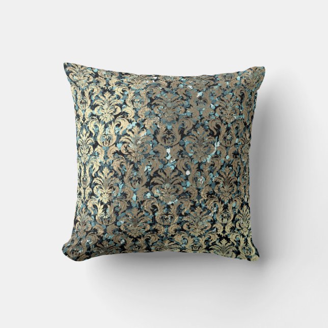 Aquamarine Blue Damask Rose Rose Blush Sequel Imit Kissen (Vorderseite)