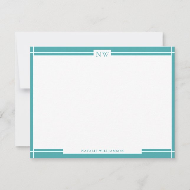 Aquamarine Blue Decororder Monogram Note Card Mitteilungskarte (Vorderseite)