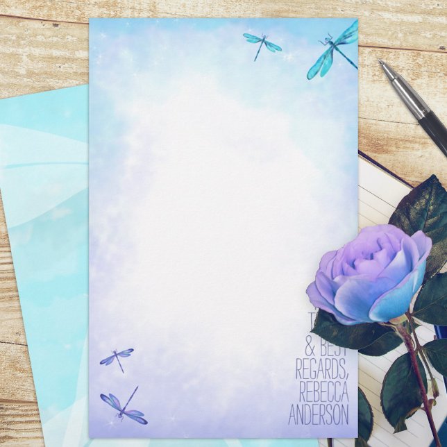 Aquamarine, Blue Dragonflies Persönliche Stationer (turquoise aqua aquamarine purple dragonfly budget personalized letter writing stationary paper sheet)