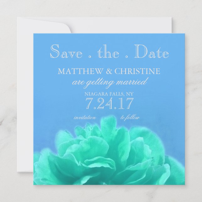 Aquamarine Blue Floral Save the Date Einladung (Vorderseite)