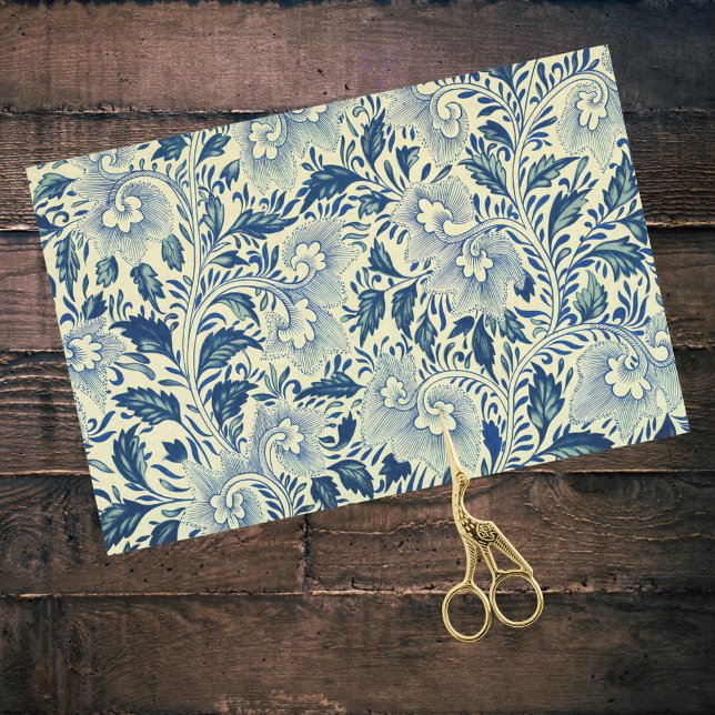 Aquamarine Blue Foliage Blätter Vintage chinesisch Seidenpapier (Von Creator hochgeladen)
