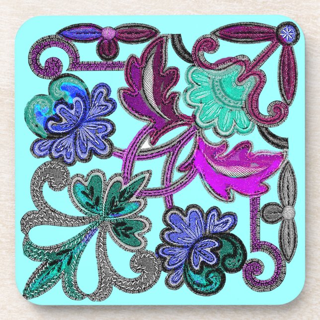 AQUAMARINE BLUE GREEN LILA LACE BLUME GETRÄNKEUNTERSETZER (Vorderseite)