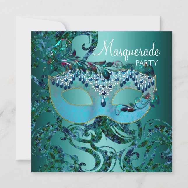 Aquamarine Blue-Masquerade-Party Einladungen (Vorderseite)