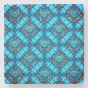 Aquamarine Blue Metal-Blume mit Gems Pattern Steinuntersetzer