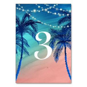 Aquamarine Blue & Peach Palm Tree Tischnummern